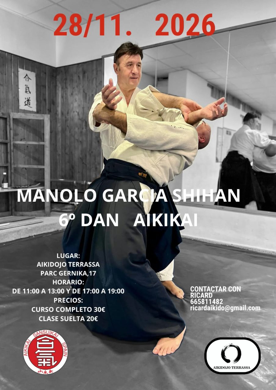 Cartel Seminario de Aikido con Manolo García Shihan en Terrassa 2026